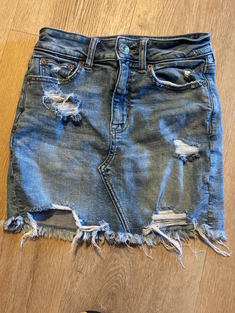 American Eagle Outfitters Distressed Blue Denim Mini Skirt